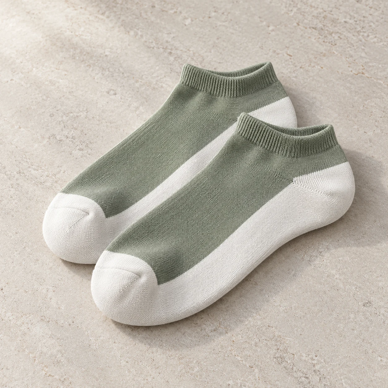 Sage and white ankle sock concept with a low ribbed cuff